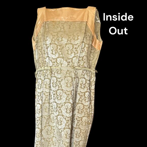 1950s Carol Craig Brocade Cocktail Dress Jacket Set Gold Sheath Formal Vintage - Picture 10 of 16